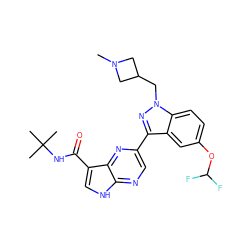 CN1CC(Cn2nc(-c3cnc4[nH]cc(C(=O)NC(C)(C)C)c4n3)c3cc(OC(F)F)ccc32)C1 ZINC000095603521