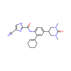 CN1CC(c2ccc(NC(=O)c3nc(C#N)c[nH]3)c(C3=CCCCC3)c2)CN(C)C1=O ZINC000053294375