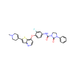 CN1CC=C(c2cc3nccc(Oc4ccc(NC(=O)N5CCN(c6ccccc6)C5=O)cc4F)c3s2)CC1 ZINC000042835188