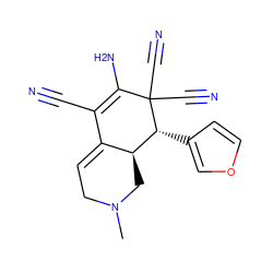 CN1CC=C2C(C#N)=C(N)C(C#N)(C#N)[C@H](c3ccoc3)[C@H]2C1 ZINC000004631489