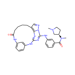 CN1CC[C@@H](N(C)C(=O)c2cccc(Nc3nc4nc5c(cnn35)CCCCC(=O)Nc3cccc(c3)N4)c2)C1 ZINC000029129254