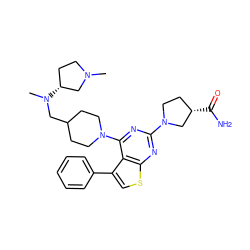 CN1CC[C@@H](N(C)CC2CCN(c3nc(N4CC[C@H](C(N)=O)C4)nc4scc(-c5ccccc5)c34)CC2)C1 ZINC000146448234