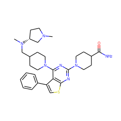 CN1CC[C@@H](N(C)CC2CCN(c3nc(N4CCC(C(N)=O)CC4)nc4scc(-c5ccccc5)c34)CC2)C1 ZINC000146474462