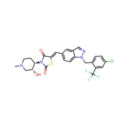 CN1CC[C@@H](N2C(=O)S/C(=C\c3ccc4c(cnn4Cc4ccc(Cl)cc4C(F)(F)F)c3)C2=O)[C@H](O)C1 ZINC000116867156