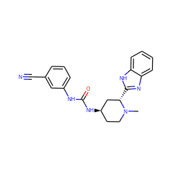 CN1CC[C@@H](NC(=O)Nc2cccc(C#N)c2)C[C@@H]1c1nc2ccccc2[nH]1 ZINC000084705579