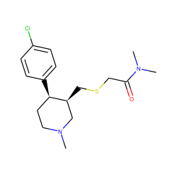 CN1CC[C@@H](c2ccc(Cl)cc2)[C@@H](CSCC(=O)N(C)C)C1 ZINC000013677495