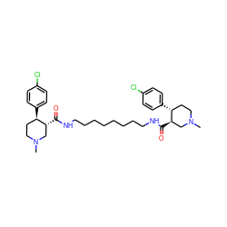 CN1CC[C@@H](c2ccc(Cl)cc2)[C@H](C(=O)NCCCCCCCCNC(=O)[C@@H]2CN(C)CC[C@H]2c2ccc(Cl)cc2)C1 ZINC000003975402