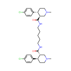 CN1CC[C@@H](c2ccc(Cl)cc2)[C@H](C(=O)NCCCCCNC(=O)[C@@H]2CN(C)CC[C@H]2c2ccc(Cl)cc2)C1 ZINC000003975393