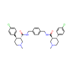 CN1CC[C@@H](c2ccc(Cl)cc2)[C@H](C(=O)NCc2ccc(CNC(=O)[C@@H]3CN(C)CC[C@H]3c3ccc(Cl)cc3)cc2)C1 ZINC000026652742