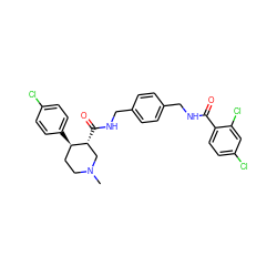 CN1CC[C@@H](c2ccc(Cl)cc2)[C@H](C(=O)NCc2ccc(CNC(=O)c3ccc(Cl)cc3Cl)cc2)C1 ZINC000026663246