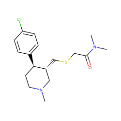 CN1CC[C@@H](c2ccc(Cl)cc2)[C@H](CSCC(=O)N(C)C)C1 ZINC000013677474