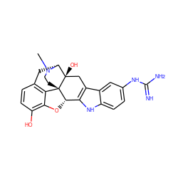 CN1CC[C@]23c4c5ccc(O)c4O[C@H]2c2[nH]c4ccc(NC(=N)N)cc4c2C[C@@]3(O)[C@H]1C5 ZINC000013809245