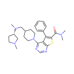 CN1CC[C@H](N(C)CC2CCN(c3ncnc4sc(C(=O)N(C)C)c(-c5ccccc5)c34)CC2)C1 ZINC000653667751