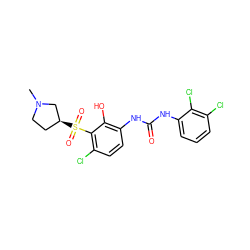 CN1CC[C@H](S(=O)(=O)c2c(Cl)ccc(NC(=O)Nc3cccc(Cl)c3Cl)c2O)C1 ZINC000653863960