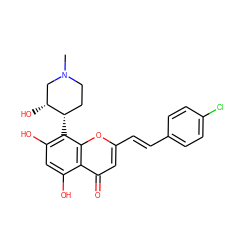 CN1CC[C@H](c2c(O)cc(O)c3c(=O)cc(/C=C/c4ccc(Cl)cc4)oc23)[C@H](O)C1 ZINC000218587234