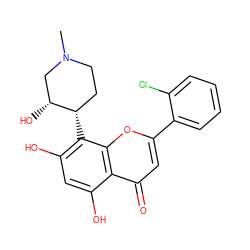 CN1CC[C@H](c2c(O)cc(O)c3c(=O)cc(-c4ccccc4Cl)oc23)[C@H](O)C1 ZINC000021288966