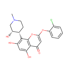 CN1CC[C@H](c2c(O)cc(O)c3c(=O)cc(Oc4ccccc4Cl)oc23)[C@H](O)C1 ZINC000013834662