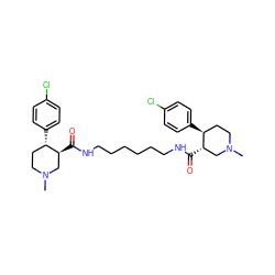 CN1CC[C@H](c2ccc(Cl)cc2)[C@@H](C(=O)NCCCCCCNC(=O)[C@H]2CN(C)CC[C@@H]2c2ccc(Cl)cc2)C1 ZINC000029390331