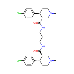 CN1CC[C@H](c2ccc(Cl)cc2)[C@@H](C(=O)NCCCNC(=O)[C@H]2CN(C)CC[C@@H]2c2ccc(Cl)cc2)C1 ZINC000029389972