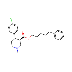 CN1CC[C@H](c2ccc(Cl)cc2)[C@@H](C(=O)OCCCCCc2ccccc2)C1 ZINC000013579444