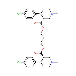 CN1CC[C@H](c2ccc(Cl)cc2)[C@@H](C(=O)OCCCOC(=O)[C@H]2CN(C)CC[C@@H]2c2ccc(Cl)cc2)C1 ZINC000029389834