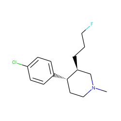 CN1CC[C@H](c2ccc(Cl)cc2)[C@@H](CCCF)C1 ZINC000013579495