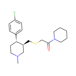 CN1CC[C@H](c2ccc(Cl)cc2)[C@@H](CSCC(=O)N2CCCCC2)C1 ZINC000013584865