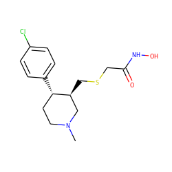 CN1CC[C@H](c2ccc(Cl)cc2)[C@@H](CSCC(=O)NO)C1 ZINC000013584857