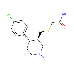 CN1CC[C@H](c2ccc(Cl)cc2)[C@@H](CSCC(N)=O)C1 ZINC000013584855