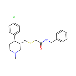 CN1CC[C@H](c2ccc(Cl)cc2)[C@H](CSCC(=O)NCc2ccccc2)C1 ZINC000013677524