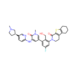 CN1CC[C@H](c2ccc(Nc3cc(-c4cc(F)cc(N5CCc6c(sc7c6CCCC7)C5=O)c4CO)cn(C)c3=O)nc2)C1 ZINC000116053912