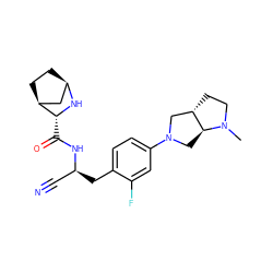 CN1CC[C@H]2CN(c3ccc(C[C@@H](C#N)NC(=O)[C@H]4N[C@@H]5CC[C@H]4C5)c(F)c3)C[C@@H]21 ZINC000219313790