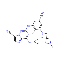 CN1CC2(C1)CN(c1cc(C#N)cc(Nc3nc(NC4CC4)c4ncc(C#N)n4n3)c1Cl)C2 ZINC000169711894