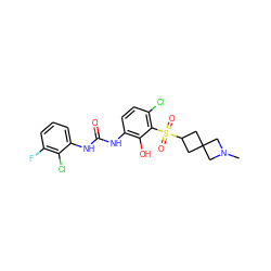 CN1CC2(CC(S(=O)(=O)c3c(Cl)ccc(NC(=O)Nc4cccc(F)c4Cl)c3O)C2)C1 ZINC000653895015