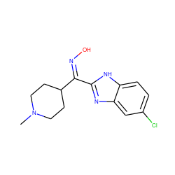 CN1CCC(/C(=N/O)c2nc3cc(Cl)ccc3[nH]2)CC1 ZINC000066263248