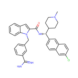 CN1CCC([C@@H](NC(=O)c2cc3ccccc3n2Cc2cccc(C(=N)N)c2)c2ccc3cc(Cl)ccc3c2)CC1 ZINC000026668723