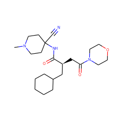 CN1CCC(C#N)(NC(=O)[C@@H](CC(=O)N2CCOCC2)CC2CCCCC2)CC1 ZINC000028817645