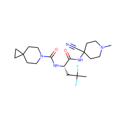 CN1CCC(C#N)(NC(=O)[C@H](CC(C)(F)F)NC(=O)N2CCC3(CC2)CC3)CC1 ZINC000113627988