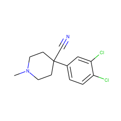 CN1CCC(C#N)(c2ccc(Cl)c(Cl)c2)CC1 ZINC000013610039