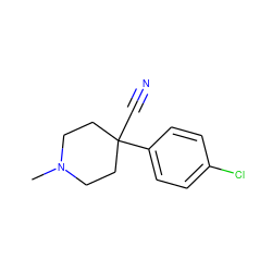 CN1CCC(C#N)(c2ccc(Cl)cc2)CC1 ZINC000013610029