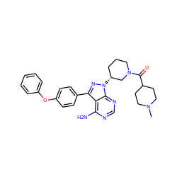 CN1CCC(C(=O)N2CCC[C@@H](n3nc(-c4ccc(Oc5ccccc5)cc4)c4c(N)ncnc43)C2)CC1 ZINC000653781768