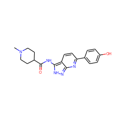 CN1CCC(C(=O)Nc2[nH]nc3nc(-c4ccc(O)cc4)ccc23)CC1 ZINC000013538569