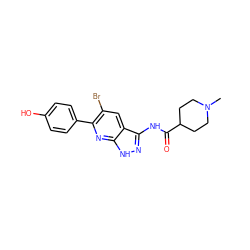 CN1CCC(C(=O)Nc2n[nH]c3nc(-c4ccc(O)cc4)c(Br)cc23)CC1 ZINC000003817137