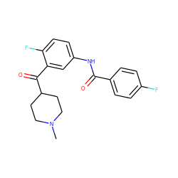 CN1CCC(C(=O)c2cc(NC(=O)c3ccc(F)cc3)ccc2F)CC1 ZINC000473106401