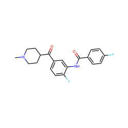 CN1CCC(C(=O)c2ccc(F)c(NC(=O)c3ccc(F)cc3)c2)CC1 ZINC000473104911