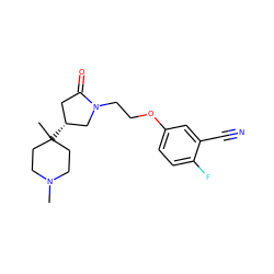 CN1CCC(C)([C@@H]2CC(=O)N(CCOc3ccc(F)c(C#N)c3)C2)CC1 ZINC001772582772