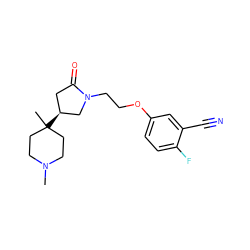 CN1CCC(C)([C@H]2CC(=O)N(CCOc3ccc(F)c(C#N)c3)C2)CC1 ZINC001772582770