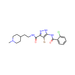 CN1CCC(CCNC(=O)c2n[nH]c(NC(=O)c3ccccc3Cl)c2Br)CC1 ZINC000028711957