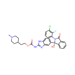 CN1CCC(CCOC(=O)Nc2nc3cc([C@]4(O)c5ccccc5C(=O)N4c4cccc(Cl)c4F)ccc3[nH]2)CC1 ZINC000117119913