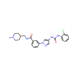 CN1CCC(CNC(=O)c2cccc(-n3cc(NC(=O)Nc4ccccc4Cl)cn3)c2)CC1 ZINC000299838566